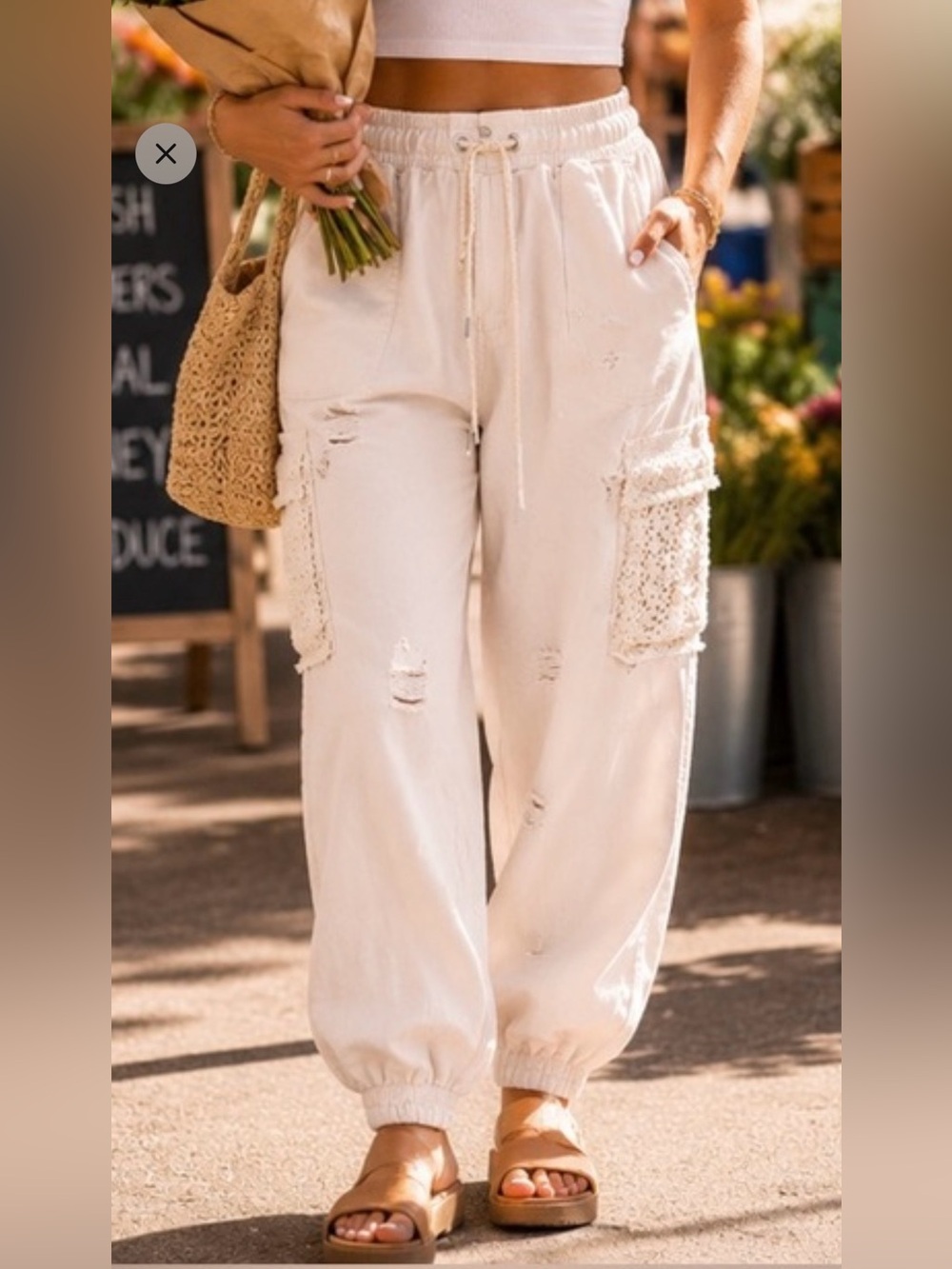POL Outfit Crochet Baggy Boho Wear Sz L Women’s